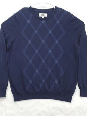 Joseph Abboud Sweater Mens XL Blue Wool Cashmere Argyle Long Sleeve Crew Neck